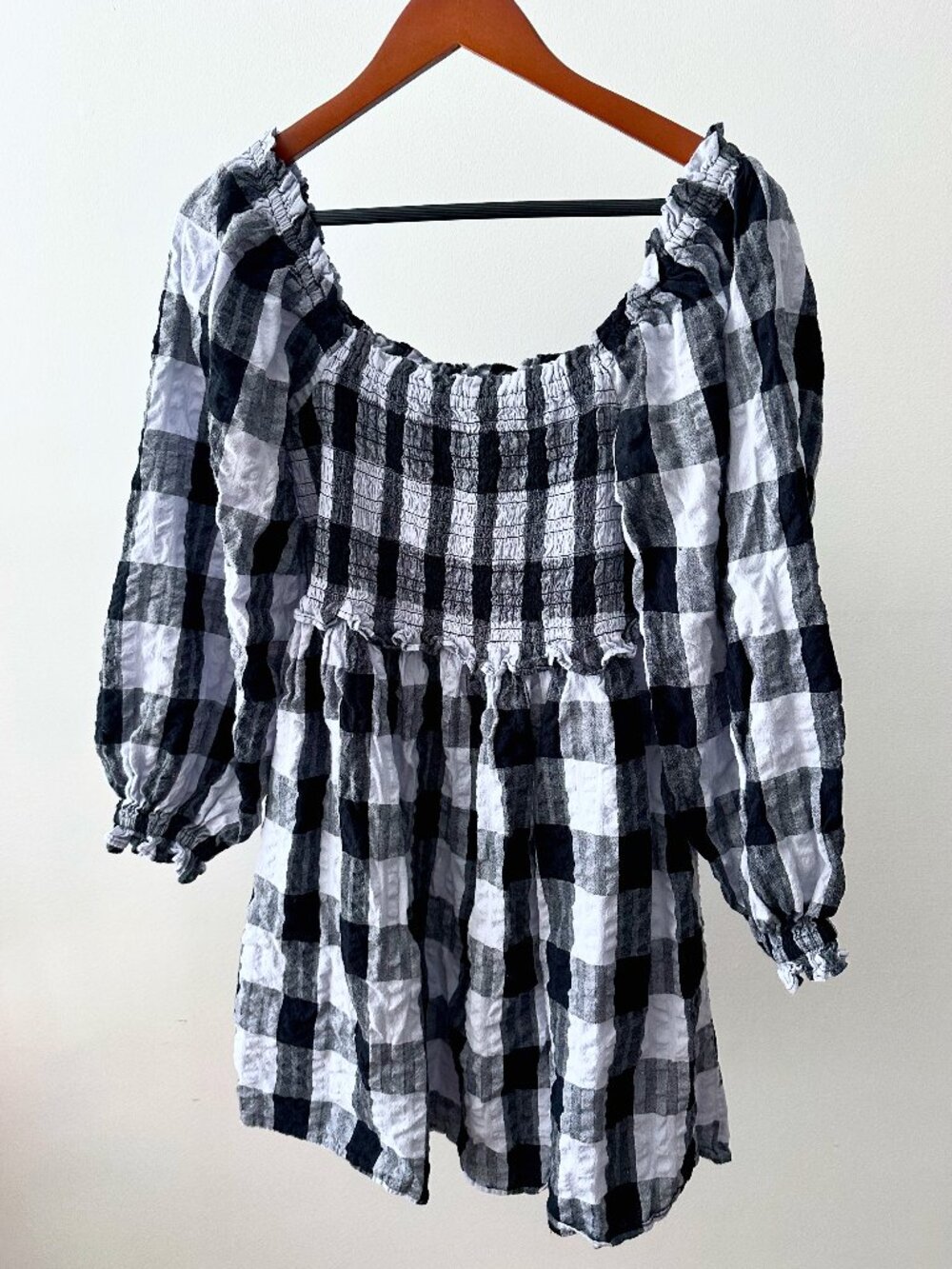 Topshop seersucker long sleeve puff dress